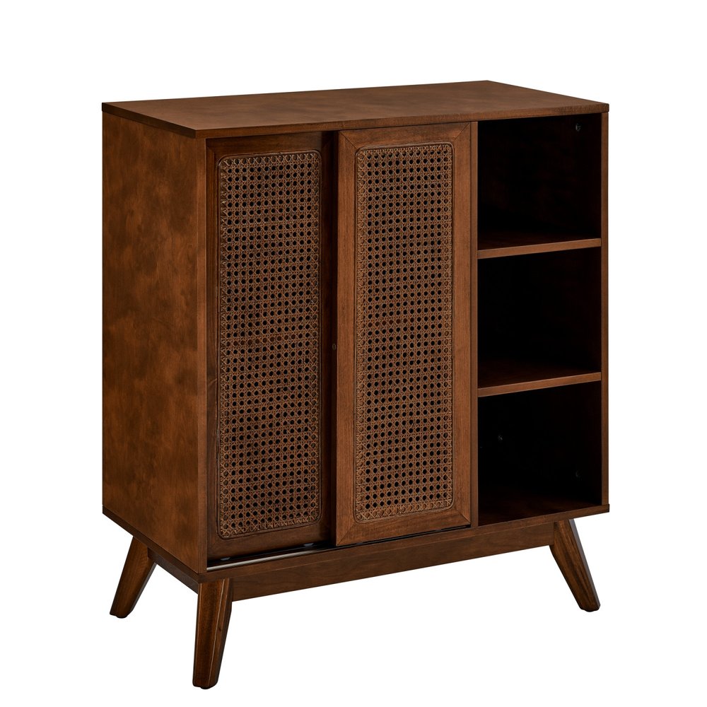 32" Dark Brown Wood Sideboard With Two Sliding Doors HomeRoots