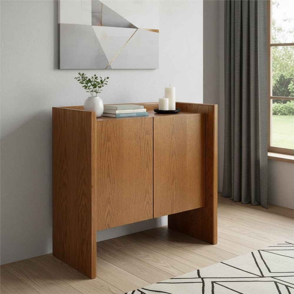 34" Walnut Wood Sideboard With Two Doors HomeRoots