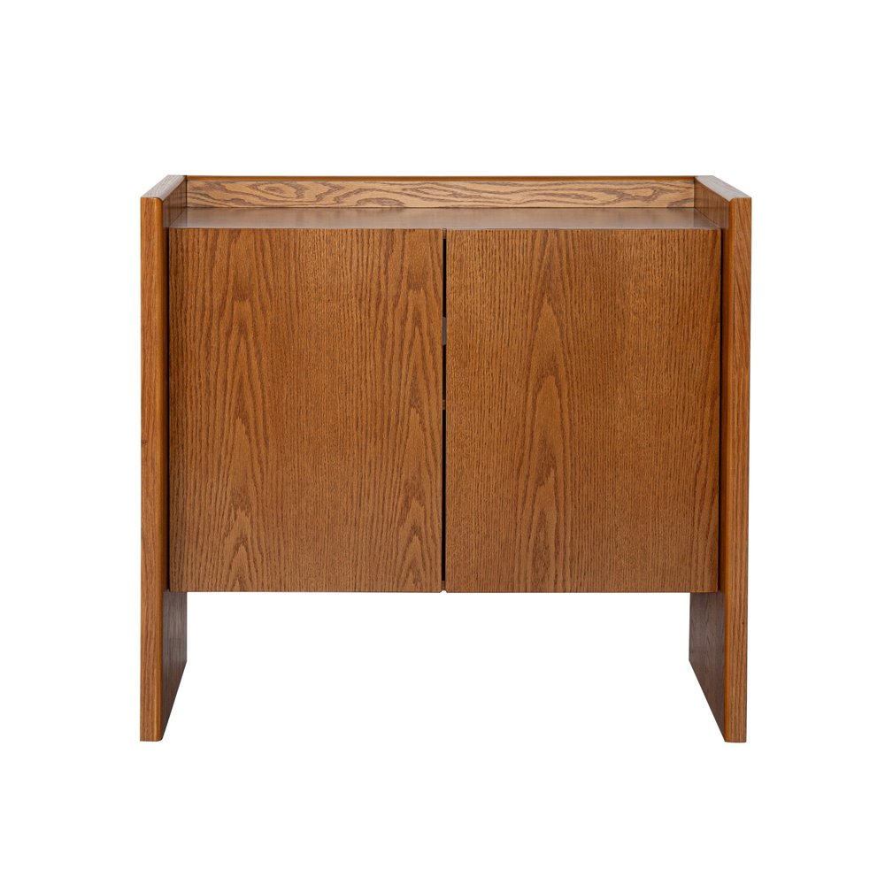 34" Walnut Wood Sideboard With Two Doors HomeRoots