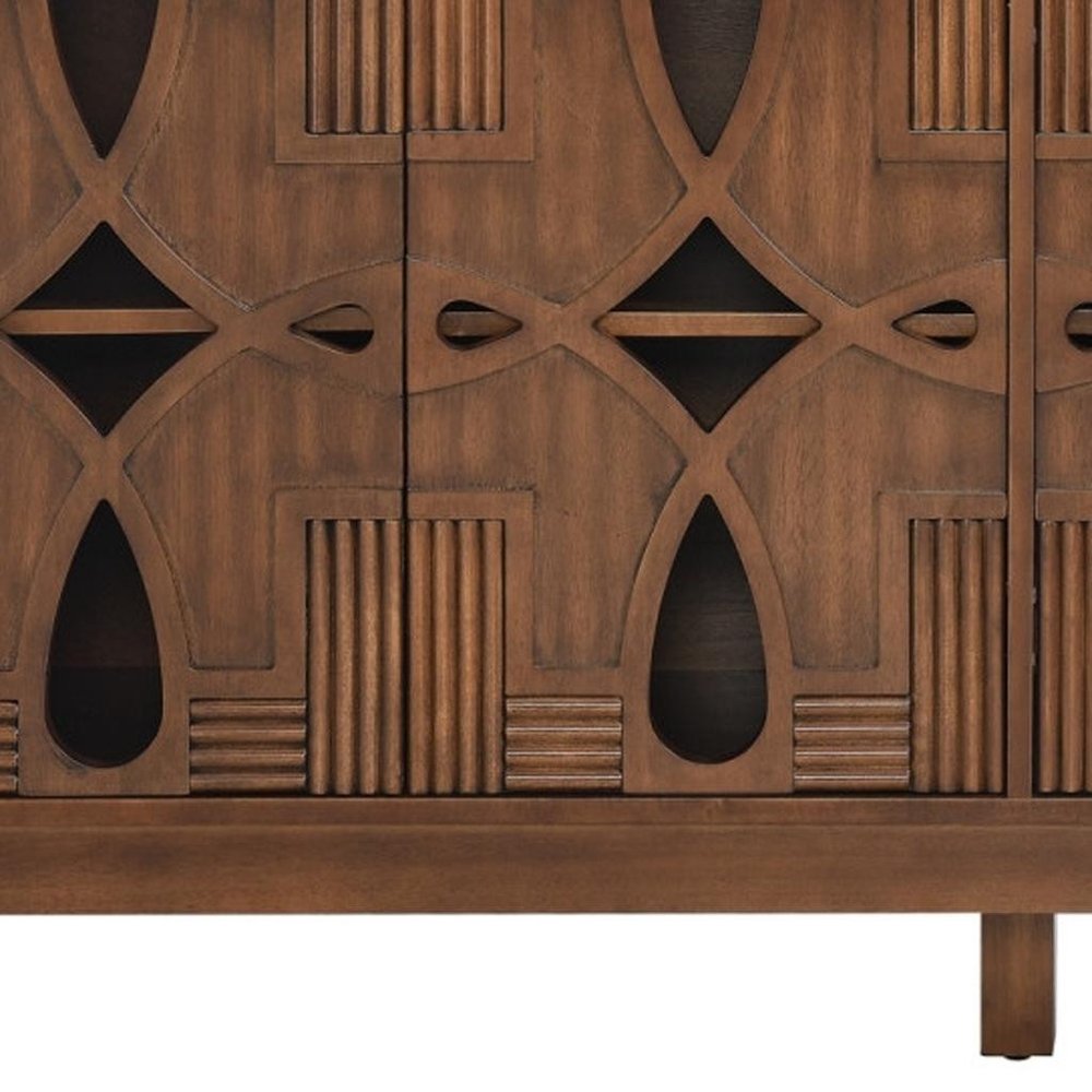 61" Brown Wood Carved Geometric Sideboard With Four Doors HomeRoots