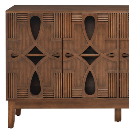 61" Brown Wood Carved Geometric Sideboard With Four Doors HomeRoots