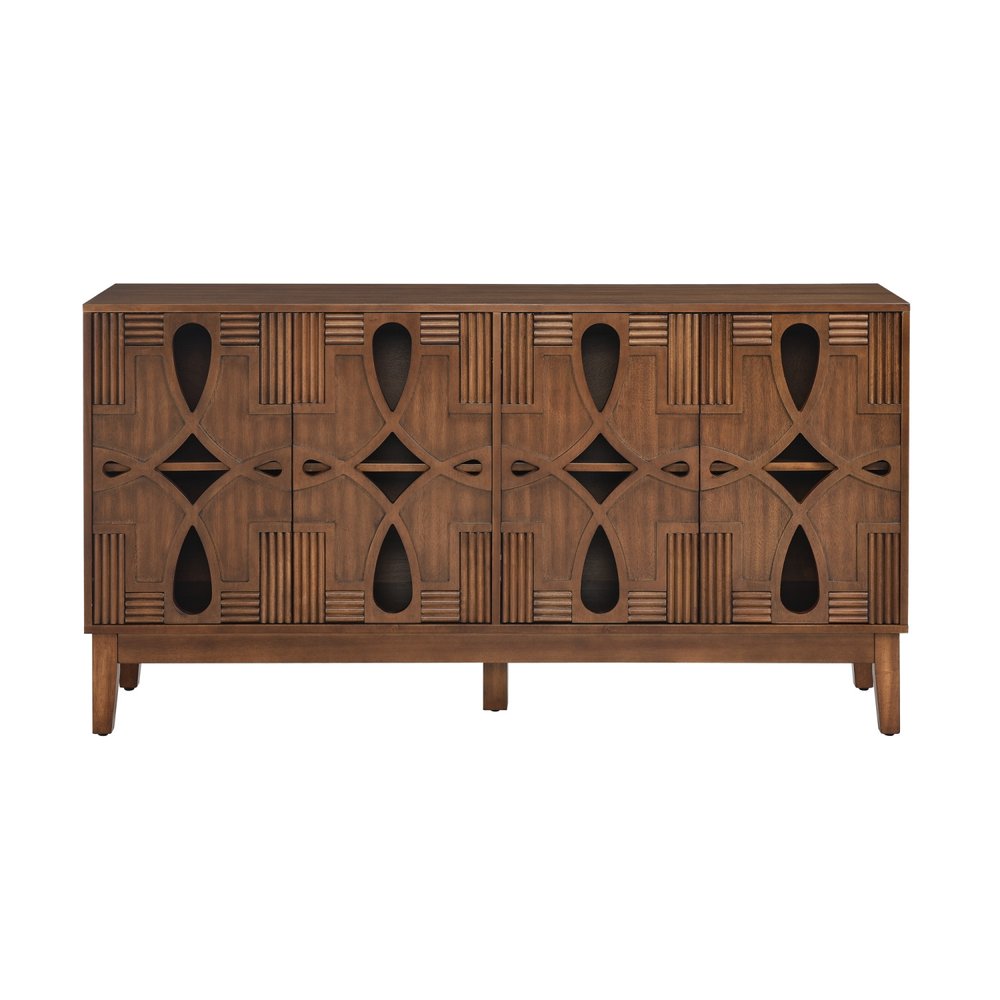 61" Brown Wood Carved Geometric Sideboard With Four Doors HomeRoots