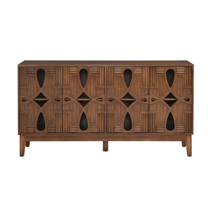 61" Brown Wood Carved Geometric Sideboard With Four Doors HomeRoots
