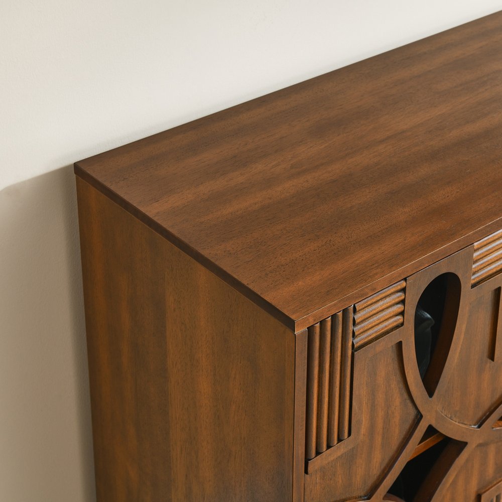 61" Brown Wood Carved Geometric Sideboard With Four Doors HomeRoots