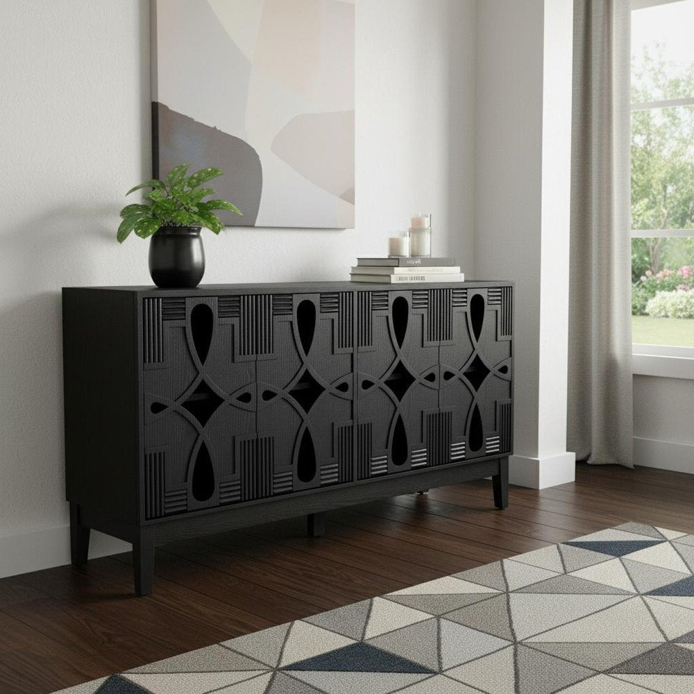 61" Black Wood Sideboard With Four Doors — view 6