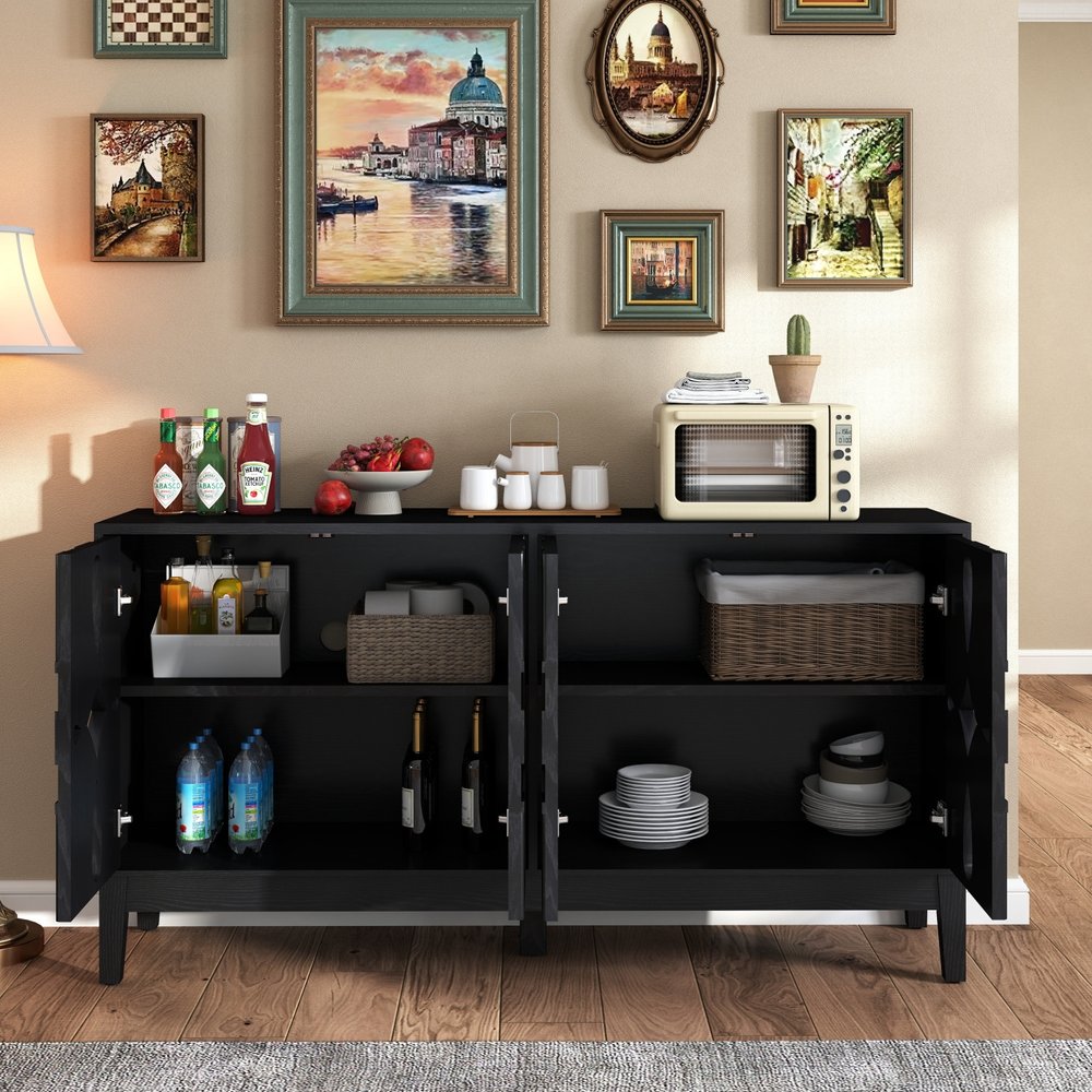 61" Black Wood Accent Cabinet HomeRoots