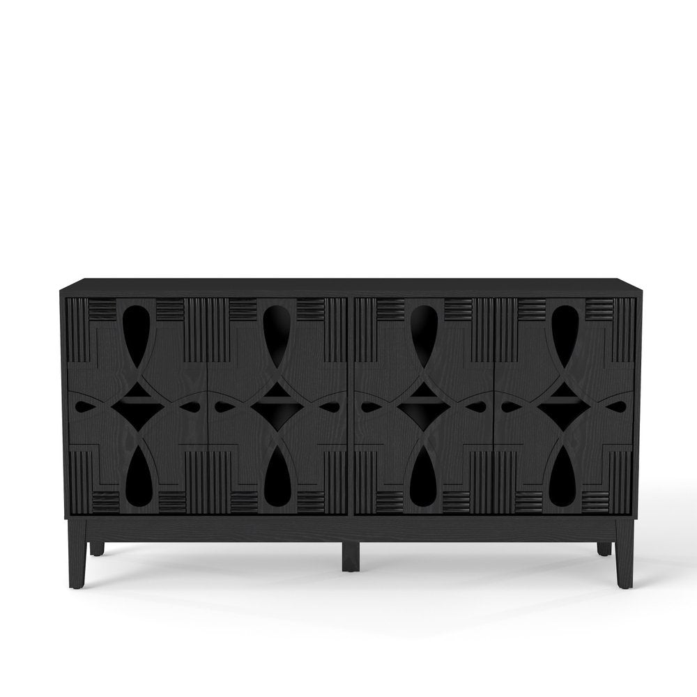 61" Black Wood Sideboard With Four Doors — view 1