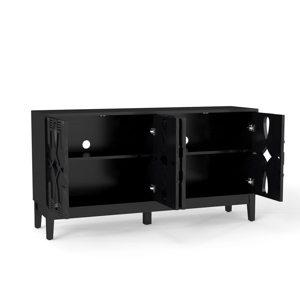 61" Black Wood Sideboard With Four Doors — view 2