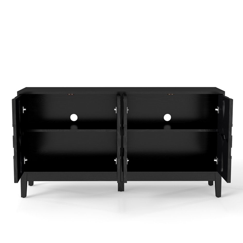 61" Black Wood Sideboard With Four Doors HomeRoots