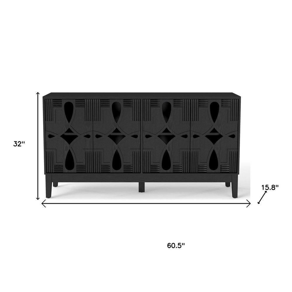 61" Black Wood Sideboard With Four Doors — view 5
