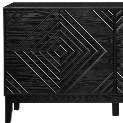 61" Black Wood Sideboard With Four Doors HomeRoots