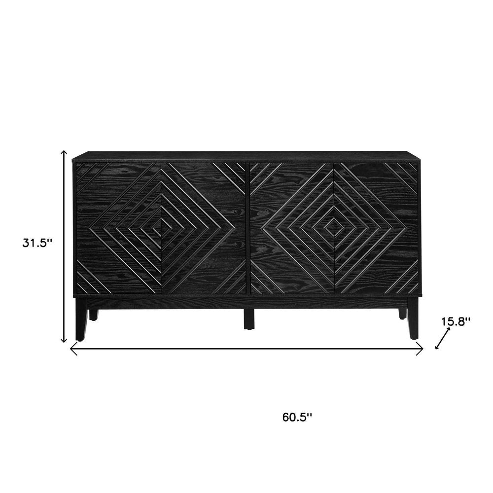 61" Black Wood Sideboard With Four Doors HomeRoots