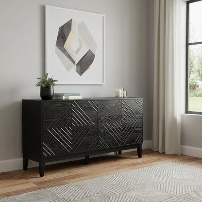 61" Black Wood Accent Cabinet HomeRoots