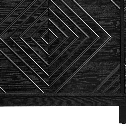 61" Black Wood Sideboard With Four Doors HomeRoots