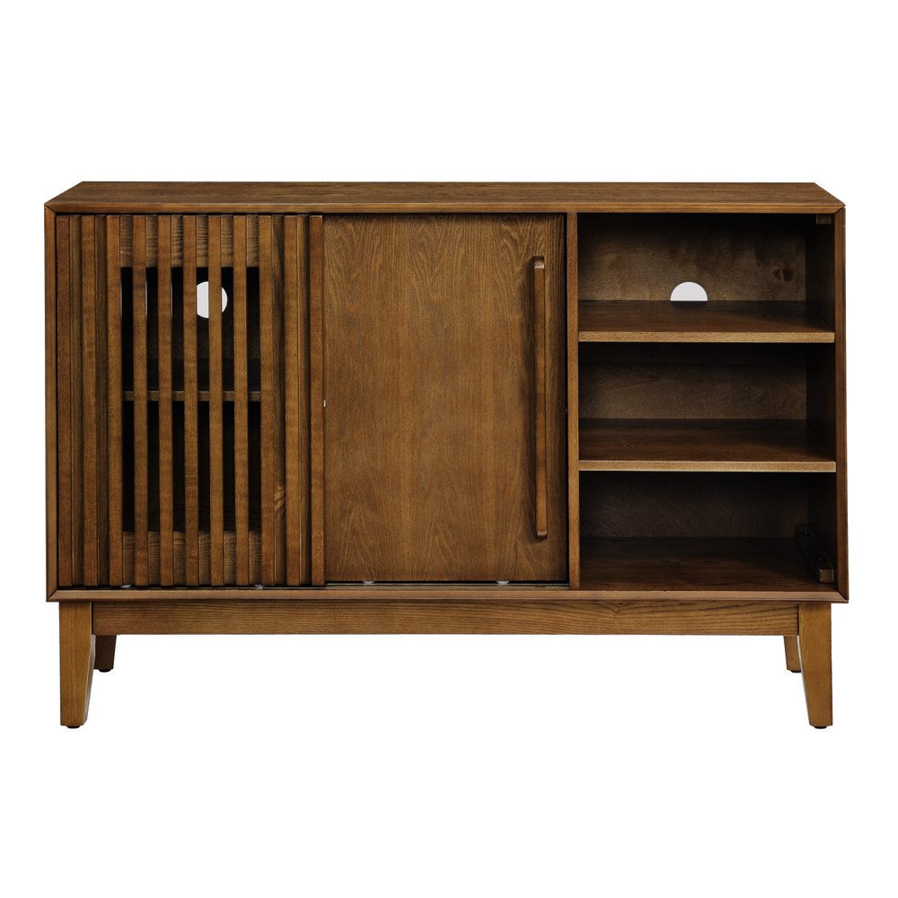 47" Brown Wood Ribbed Texture Sideboard With Two Sliding Doors HomeRoots