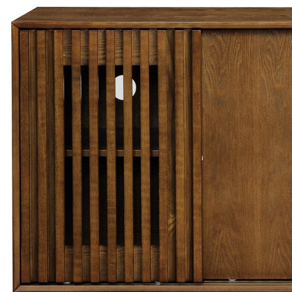 47" Brown Wood Ribbed Texture Sideboard With Two Sliding Doors HomeRoots