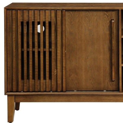 47" Brown Wood Ribbed Texture Sideboard With Two Sliding Doors HomeRoots