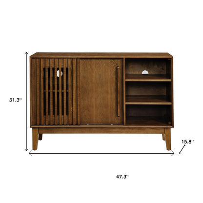 47" Brown Wood Ribbed Texture Sideboard With Two Sliding Doors HomeRoots