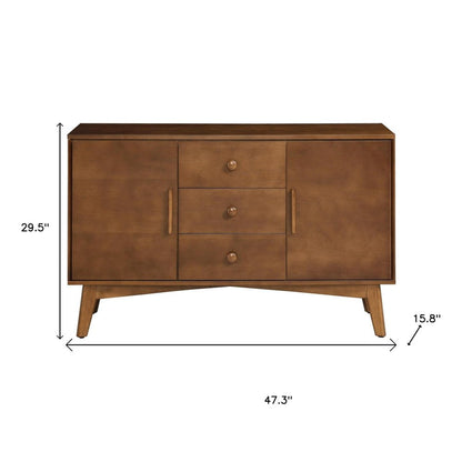 47" Brown Wood Three Drawer Sideboard With Two Doors HomeRoots