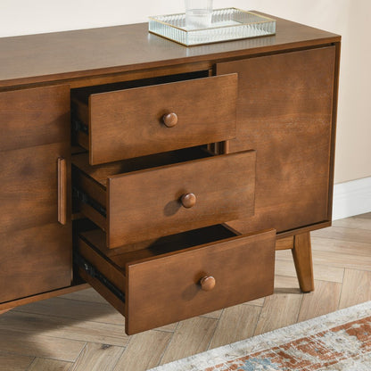47" Brown Wood Three Drawer Sideboard With Two Doors HomeRoots