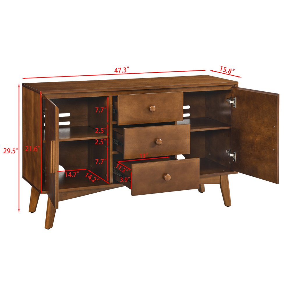 47" Brown Wood Three Drawer Sideboard With Two Doors HomeRoots