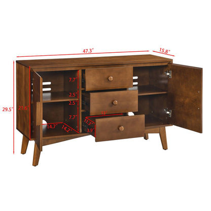 47" Brown Wood Three Drawer Sideboard With Two Doors HomeRoots