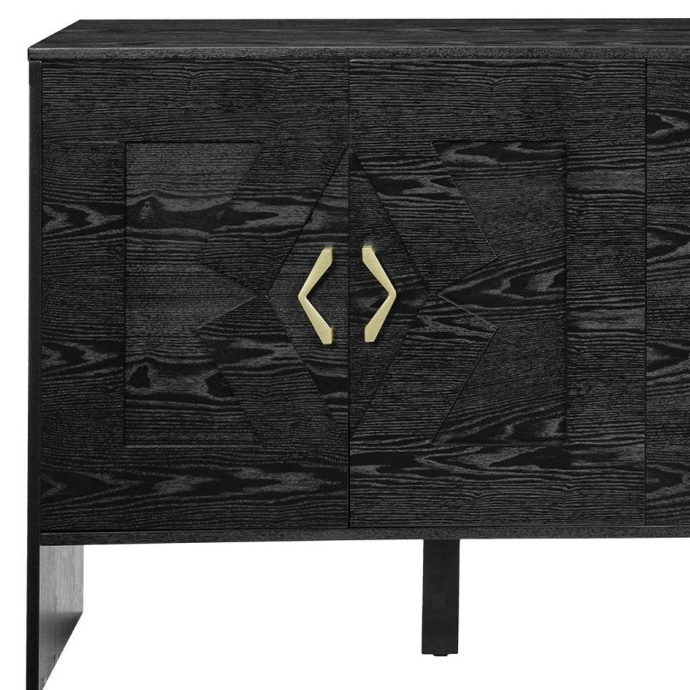 60" Black Wood Ribbed Texture Sideboard With Four Doors HomeRoots