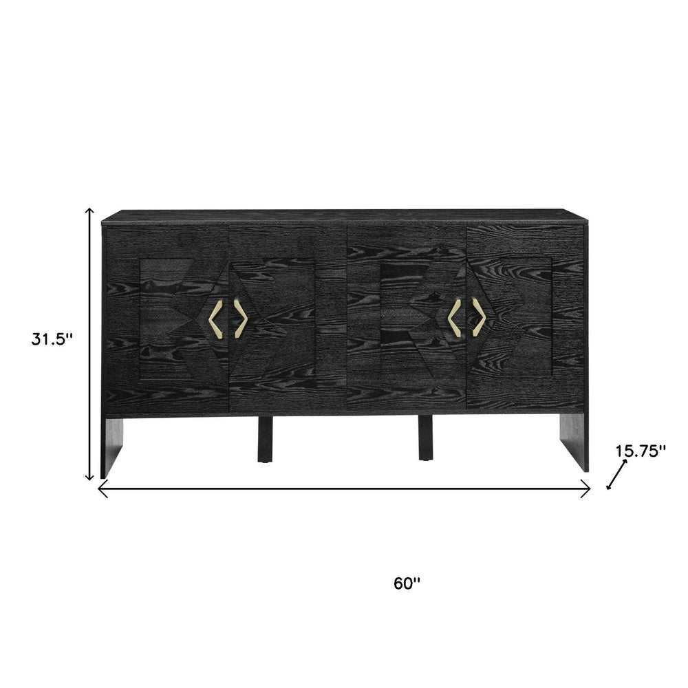 60" Black Wood Sideboard With Four Doors HomeRoots