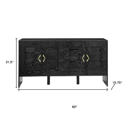 60" Black Wood Sideboard With Four Doors HomeRoots