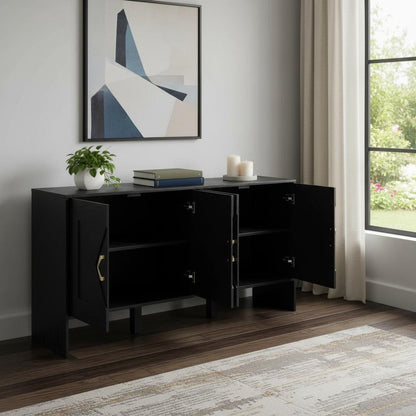 60" Black Wood Sideboard With Four Doors HomeRoots