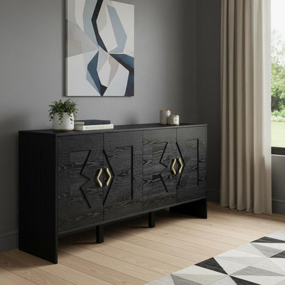 60" Black Wood Sideboard With Four Doors HomeRoots