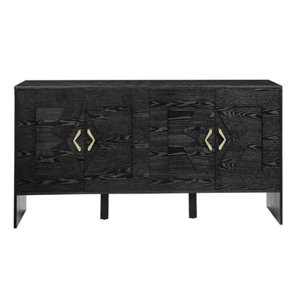 60" Black Wood Ribbed Texture Sideboard With Four Doors HomeRoots