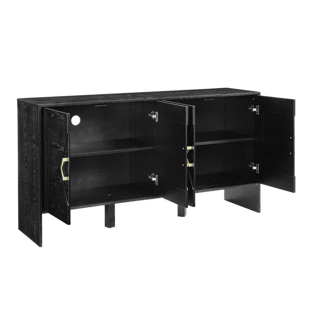 60" Black Wood Ribbed Texture Sideboard With Four Doors — view 2