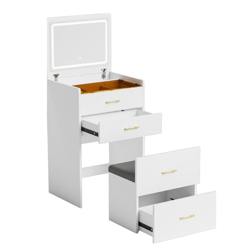 24" White Wood Mirrored Three Drawer Vanity Table — view 1