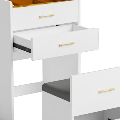 24" White Wood Mirrored Three Drawer Vanity Table HomeRoots
