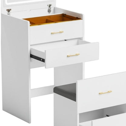 24" White Wood Mirrored Three Drawer Vanity Table HomeRoots
