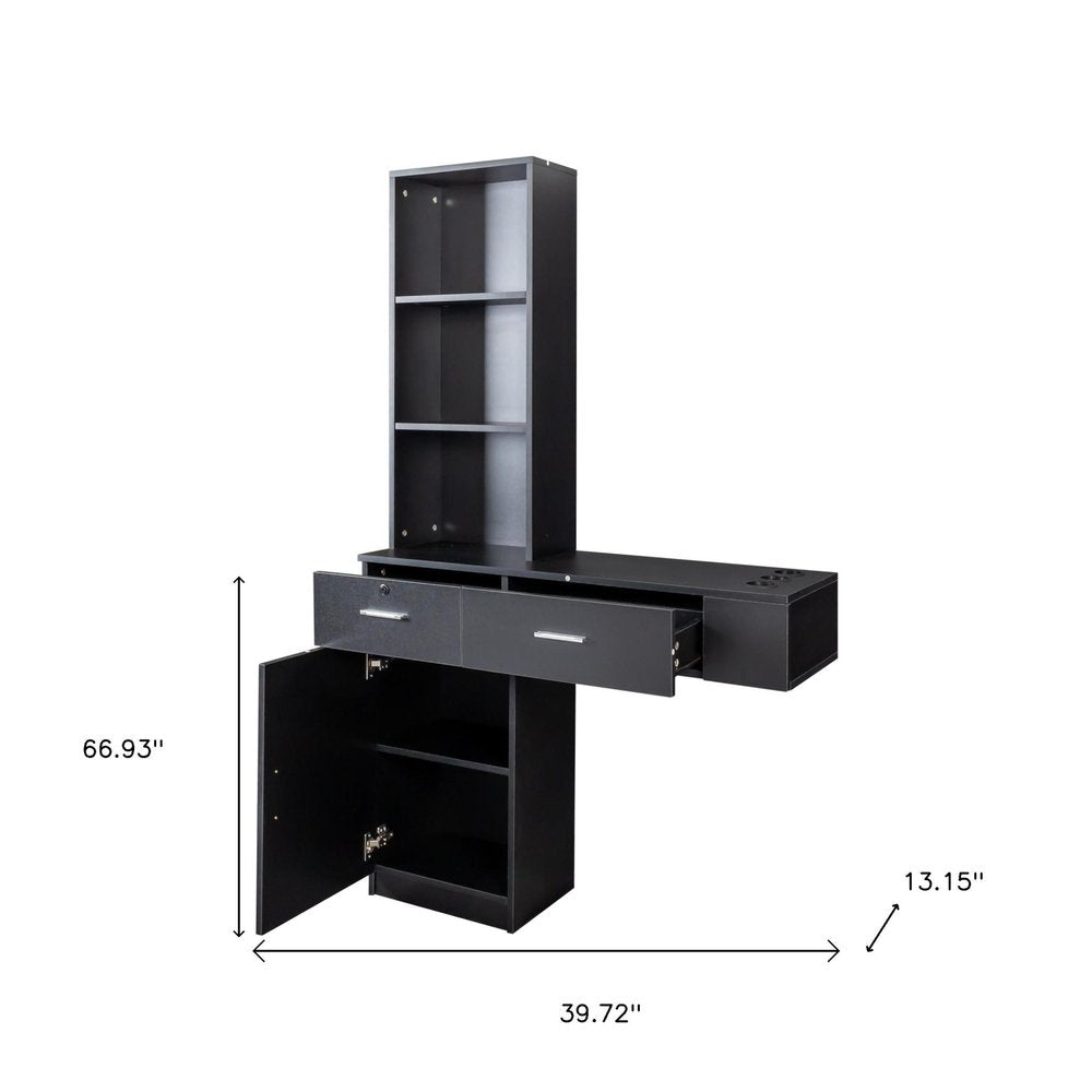 40" Black Wood Mirrored Two Drawer Vanity Table — view 5