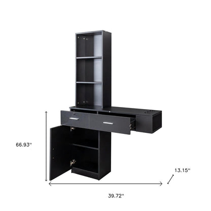 40" Black Wood Mirrored Two Drawer Vanity Table HomeRoots