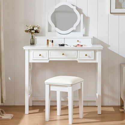 36" White Wood Mirrored Five Drawer Vanity Table HomeRoots