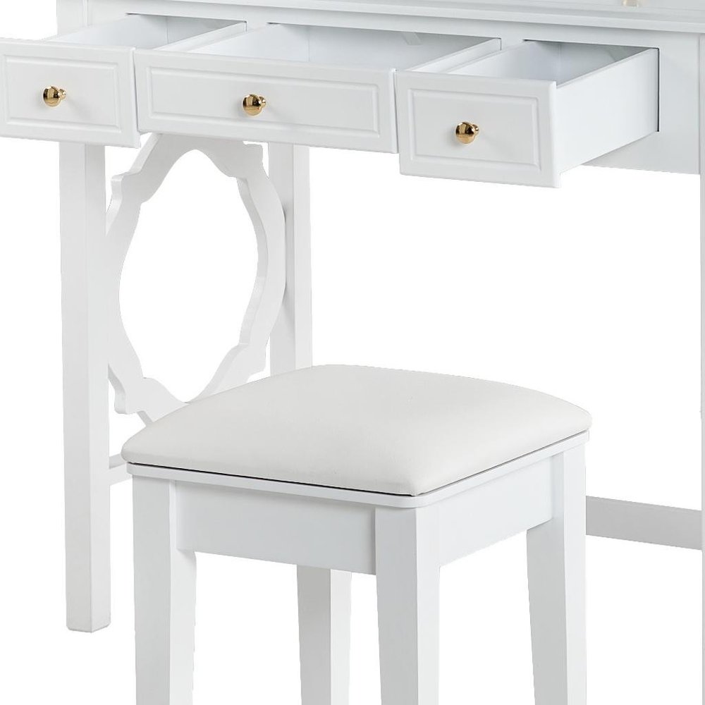 36" White Wood Mirrored Five Drawer Vanity Table — view 5