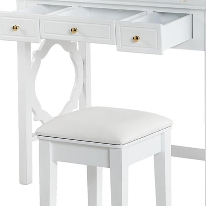 36" White Wood Mirrored Five Drawer Vanity Table HomeRoots