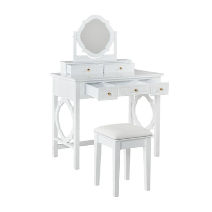 36" White Wood Mirrored Five Drawer Vanity Table HomeRoots