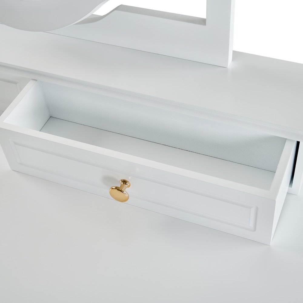 36" White Wood Mirrored Five Drawer Vanity Table — view 7