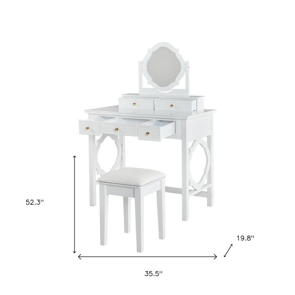 36" White Wood Mirrored Five Drawer Vanity Table — view 8