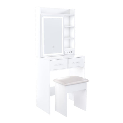 24" White Wood Mirrored Two Drawer Vanity Table And Lights HomeRoots