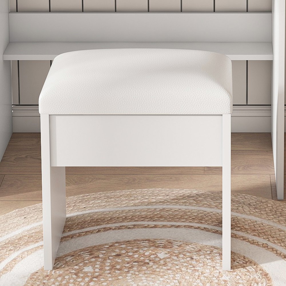 24" White Wood Mirrored Three Drawer Vanity Table And Lights — view 1