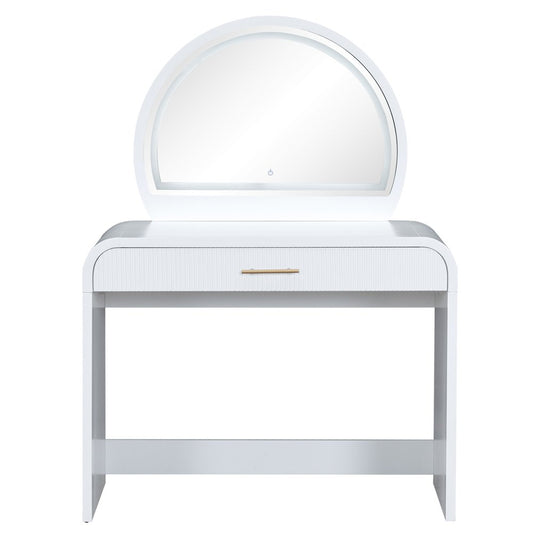39" White Wood Mirrored Vanity Table And Lights