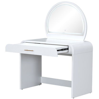39" White Wood Mirrored Vanity Table And Lights HomeRoots