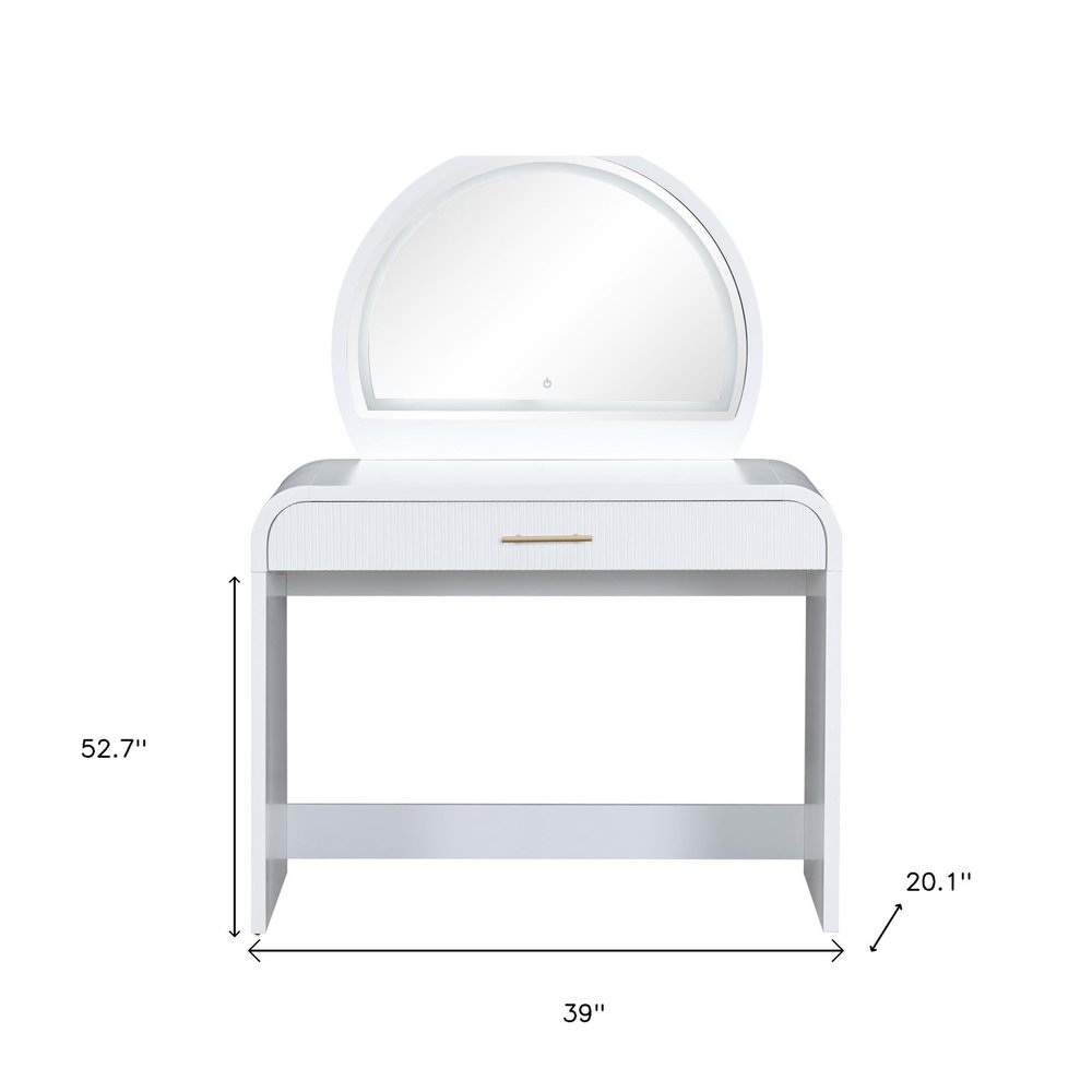 39" White Wood Mirrored Vanity Table And Lights HomeRoots