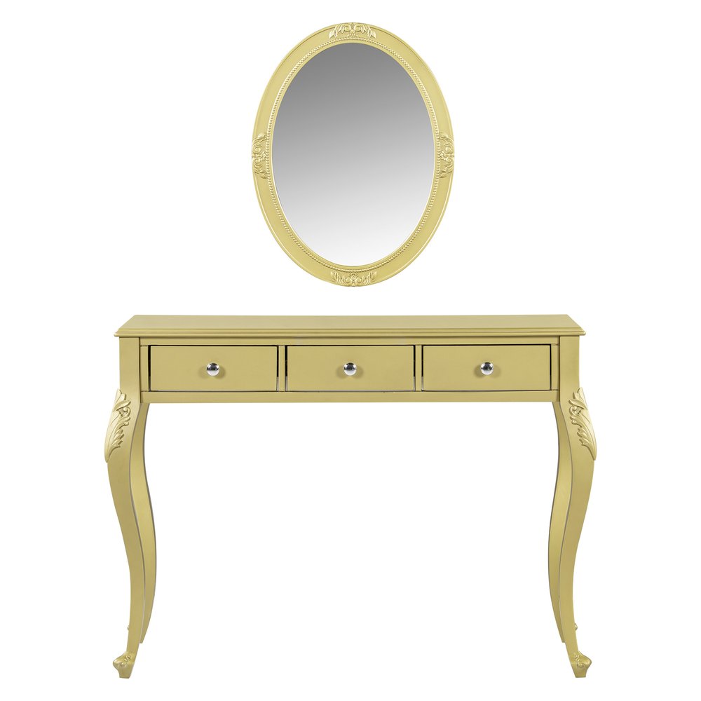 39" Brown Wood Mirrored Three Drawer Vanity Table HomeRoots